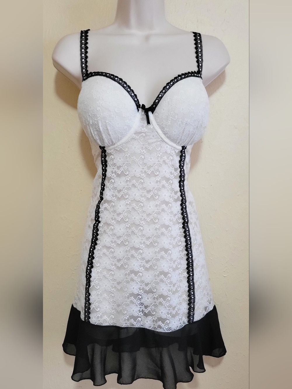 Creamy White Lace Chemise with Black Trim – Women’s Intimate Slip